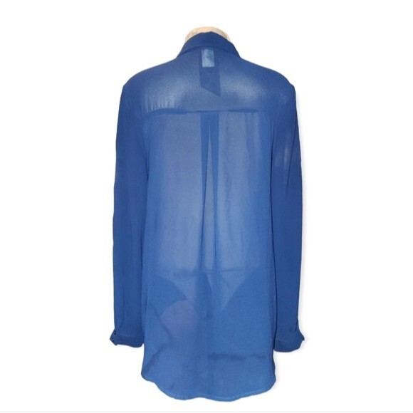 Moon Collection NWT Sheer Navy Beaded Long Sleeve Button Front Blouse Size XL - Picture 2 of 11